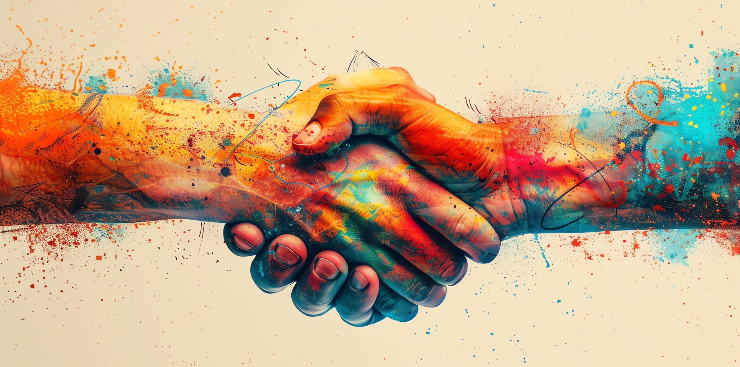 Colorful hands shacking, resembling a partnership